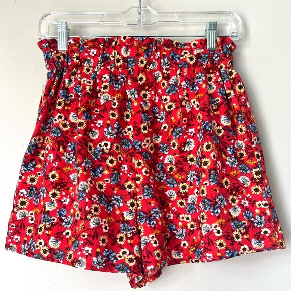 B.O.G Collective Junior Red Floral Elastic Waist Red Floral Shorts Size M - Picture 2 of 9